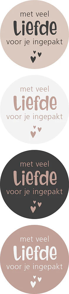 Met Veel Liefde Voor Je Ingepakt stickers 35mm Assorti - Liefs en Lintjes
