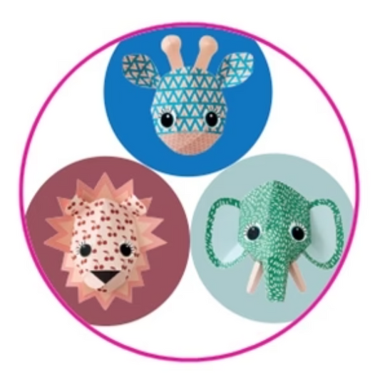 Papieren dierenhoofden mix stickers 50mm - Liefs en Lintjes