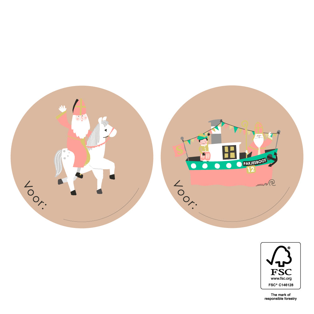 Stickers Sint & Pakjesboot 55 mm – set van 10 Sinterklaas stickers met paard en boot | Liefs en Lintjes