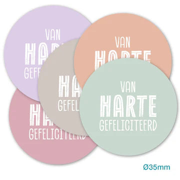Van Harte Gefeliciteerd stickers 35mm - Liefs en Lintjes