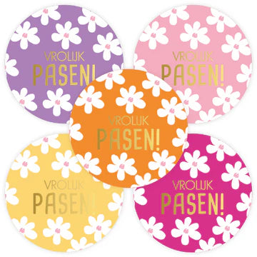 Vrolijk Pasen! Bloemenmix stickers 50mm - Liefs en Lintjes