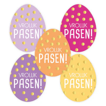 Vrolijk Pasen! Eieren met Stippen stickers 45x34mm - Liefs en Lintjes