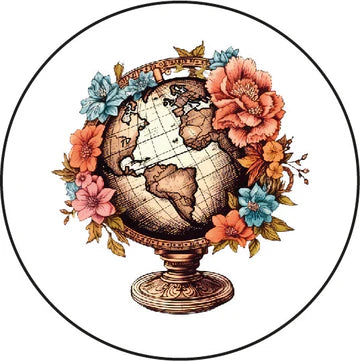 Wereldbol met bloemen stickers 45mm - Liefs en Lintjes