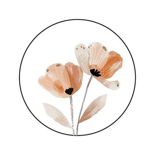 Ronde sticker met zachte bloemenillustratie in perzik- en crèmetinten – Liefs en Lintjes