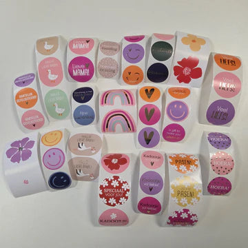 Stickerset met 50 kleurrijke ronde stickers uit de voorjaarscollectie – Liefs en Lintjes