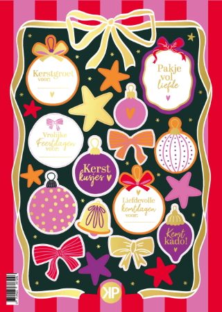 Stickervel Colorful Christmas met 20 vrolijke kerststickers in roze, paars en oranje – Liefs en Lintjes