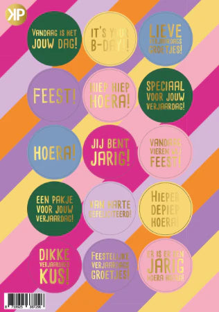 Stickervel Funky Feest met 15 ronde stickers 40mm - Liefs en Lintjes


