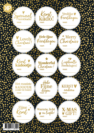 Stickervel met 15 ronde kerststickers in wit en goud voor feestdagen – Liefs en Lintjes