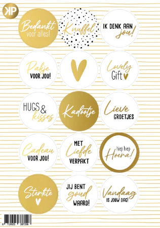 Stickervel Limited Edition Goud/Wit met 15 ronde stickers 40mm - Liefs en Lintjes