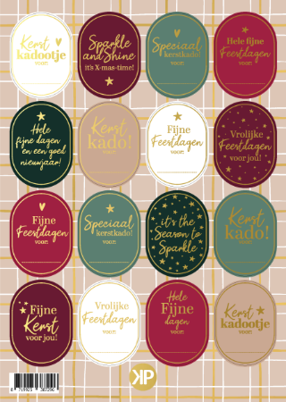 Stickervel luxe kerst met 16 ovale stickers in bordeaux, groen en goud – Liefs en Lintjes