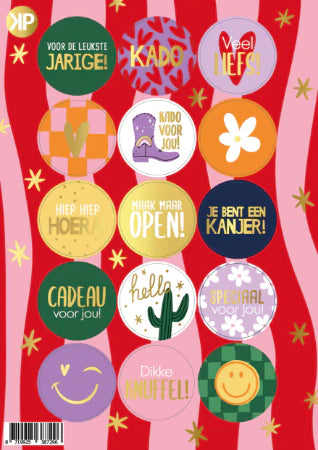 Stickervel Retro Vibes met 15 ronde stickers 40mm - Liefs en Lintjes