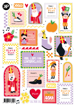 Stickervel Sinterklaas met 20 vrolijke stickers van Sint, Piet en cadeautjes – Liefs en Lintjes