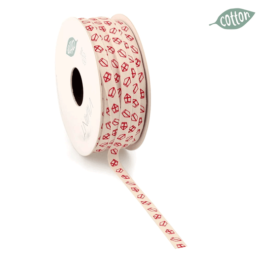 Stoffen lint crème met rode mijters 8 mm – Liefs en Lintjes