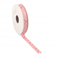 Stoffen lint roze met gouden hartjes – 12 mm breed – per meter – Liefs en Lintjes