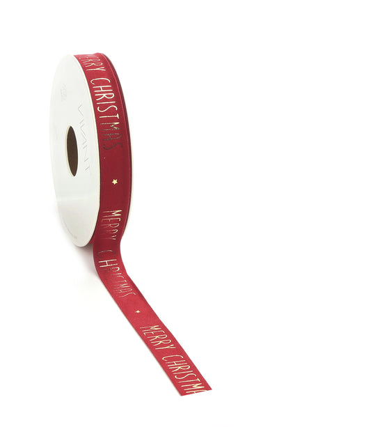 Velours lint bordeaux met goudfolie Merry Christmas 15 mm – Liefs en Lintjes