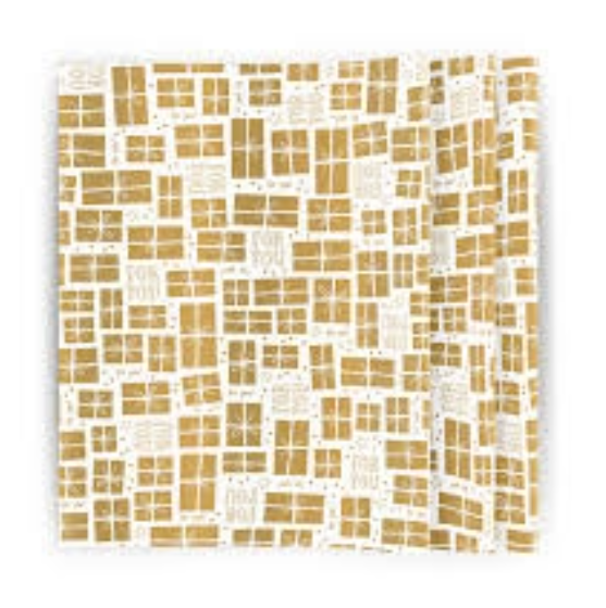 Vloeipapier met goudkleurige cadeautjes en tekst Golden Gifts – Liefs en Lintjes

