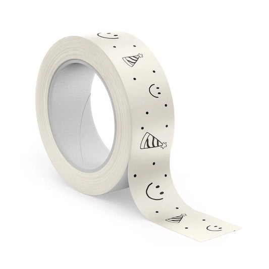 Washi tape met feesthoedjes en smileys – 10 meter masking tape – Liefs en Lintjes