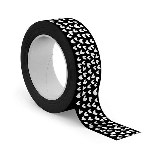 Zwarte washi tape met witte hartjes – 10 meter masking tape – Liefs en Lintjes