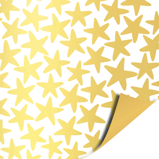 White & Gold Stars cadeaupapier met gouden sterren en effen gouden binnenzijde – Liefs en Lintjes