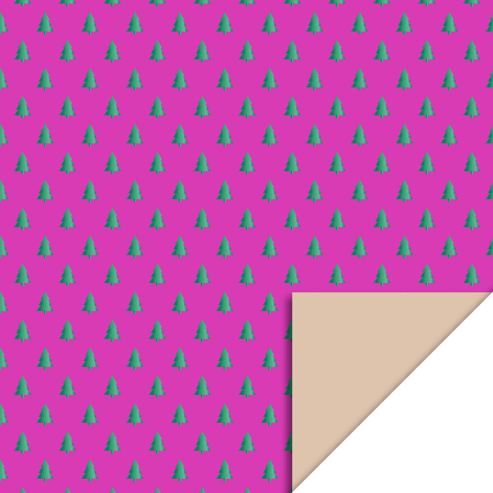 Cadeaupapier xmas trees Green Foil Deep Pink - Nude 70cm