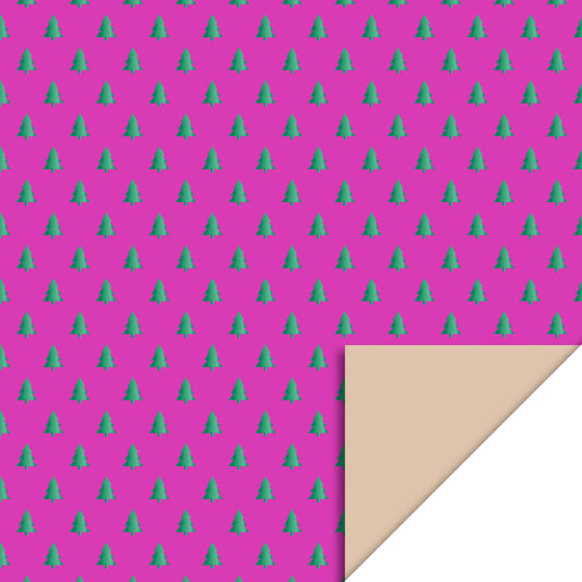 Cadeaupapier xmas trees Green Foil Deep Pink - Nude 70cm