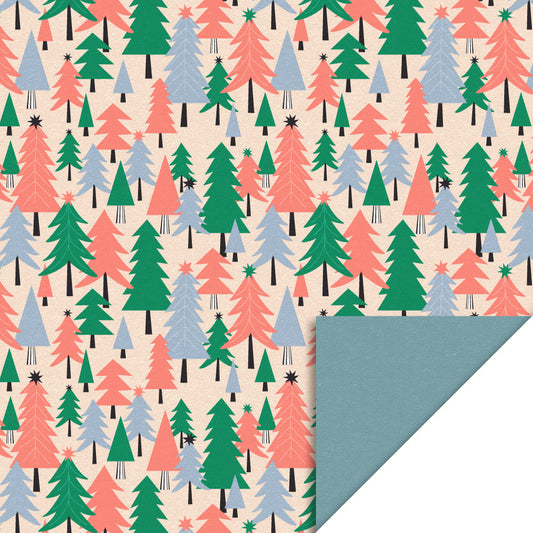 Cadeaupapier xmas trees mix - Blue 70cm