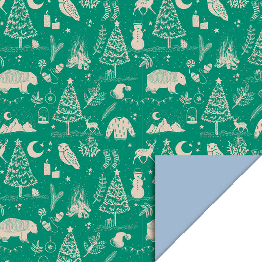 Cadeaupapier christmas vintage Green - Blue 70cm