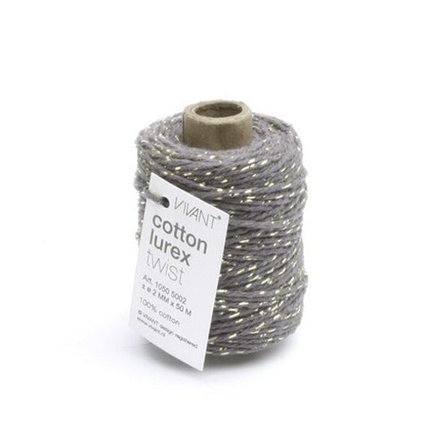 Koord Lurex Twist – Grijs/Goud – 50 meter
